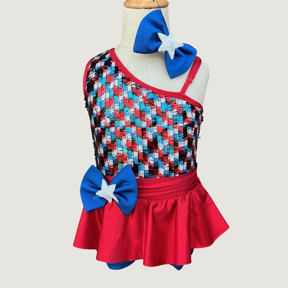 A Wish Come True Dance Costume Kids S Red Blue Sequin Star Patriotic Performance